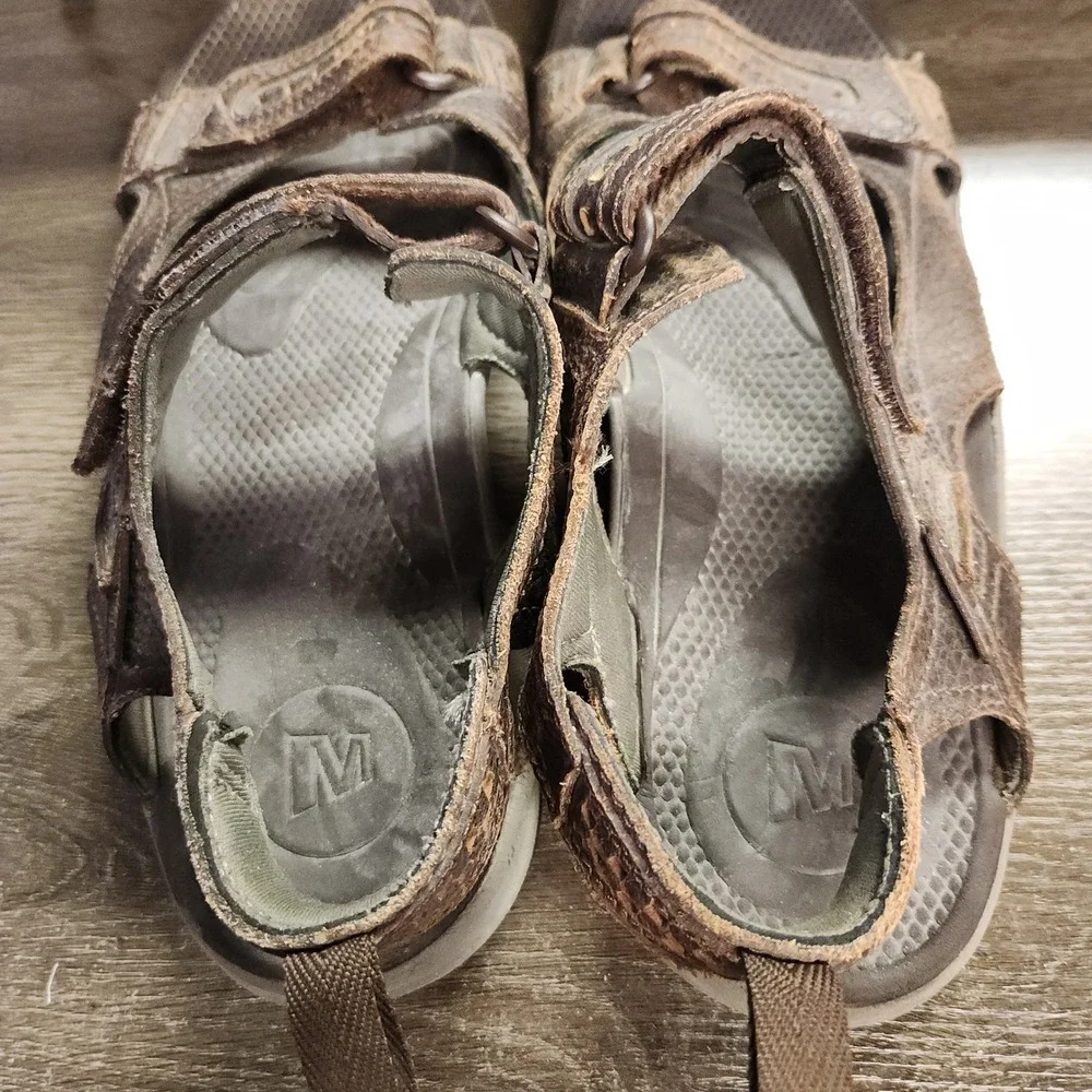 Merrell Men's Leather Dark Brown Sandals Size 13 Hiking Walking Outdoor Gorpcore